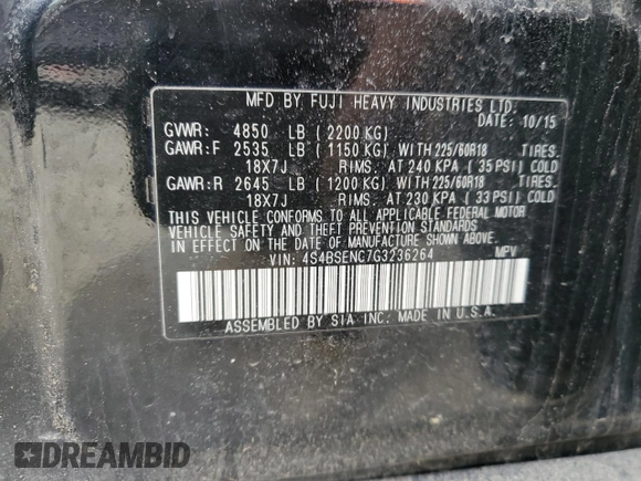 2016 Subaru Outback Limited с VIN 4S4BSENC7G3236264, выставлен на аукционе Copart как лот 54893385 с пробегом 146 881 миль миль и Чистый • Clean title. История ставок и продаж доступна на DreamBid. Изображение 13.