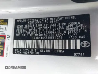 2008 Toyota Camry LE with VIN 4T1BK46K58U561071, listed as a IAAI auction lot 41541980 with 194,379 mi miles. Bid and sale history available at carsss.com. Image 9.