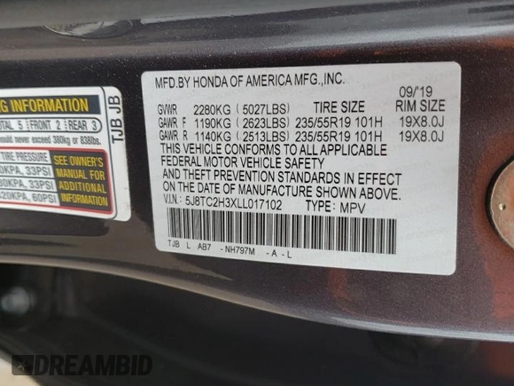 2020 Acura RDX with VIN 5J8TC2H3XLL017102, listed as a Copart auction lot 53148015 with 57,301 mi miles and Salvage Title. Bid and sale history available at DreamBid. Image 12.