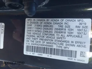 2019 Honda CR-V EX with VIN 2HKRW2H50KH646663, listed as a IAAI auction lot 41693762 with 97,416 mi miles. Bid and sale history available at carsss.com. Image 9.