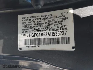 2010 Honda Civic Cpe LX with VIN 2HGFG1B63AH535237, listed as a IAAI auction lot 42070132 with 190,944 mi miles. Bid and sale history available at carsss.com. Image 9.