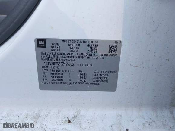 2014 GMC Sierra 1500 SLE with VIN 1GTV2UEC5EZ195655, listed as a IAAI auction lot 41580221 with NaN miles. Bid and sale history available at carsss.com. Image 9.