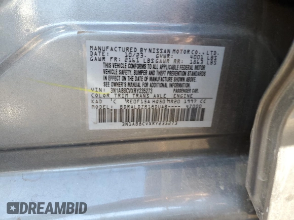 2024 Nissan Sentra SV with VIN 3N1AB8CVXRY235273, listed as a Copart auction lot 88547095 with 20,427 mi miles and Salvage Title. Bid and sale history available at DreamBid. Image 14.