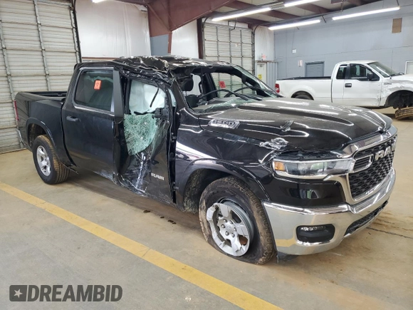 2025 Ram 1500 Big Horn with VIN 1C6SRFFPXSN591196, listed as a Copart auction lot 52577325 with 14,036 mi miles and Salvage Title. Bid and sale history available at carsss.com. Image 4.