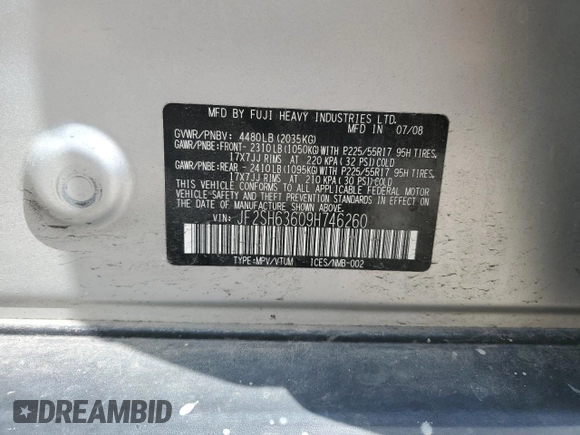 2009 Subaru Forester X with VIN JF2SH63609H746260, listed as a Copart auction lot 51461785 with 130,475 mi miles and Clean title. Bid and sale history available at DreamBid. Image 13.