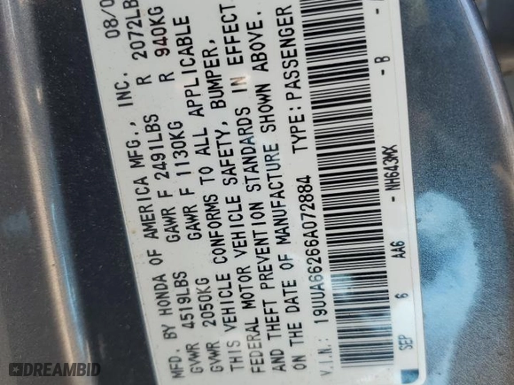 2006 Acura TL with VIN 19UUA66266A072884, listed as a Copart auction lot 50511805 with 212,209 mi miles and Clean Title. Bid and sale history available at carsss.com. Image 13.