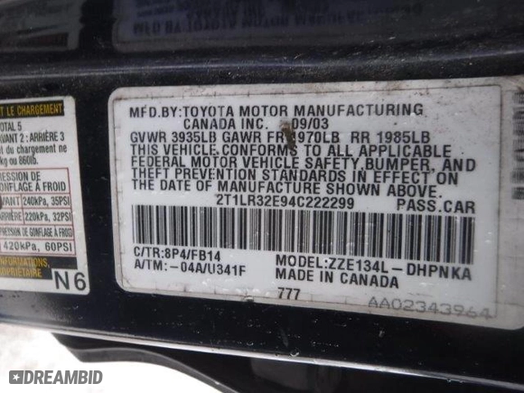 2004 Toyota Matrix Std with VIN 2T1LR32E94C222299, listed as a Copart auction lot 46148555 with NaN miles and Salvage Title. Bid and sale history available at carsss.com. Image 12.
