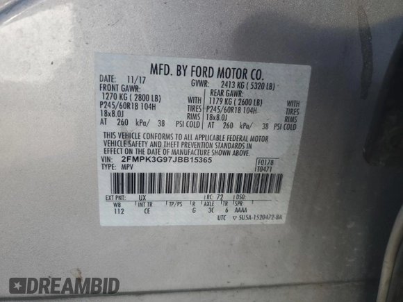 2018 Ford Edge SE with VIN 2FMPK3G97JBB15365, listed as a Copart auction lot 62747655 with 106,214 mi miles and Clean title. Bid and sale history available at DreamBid. Image 13.