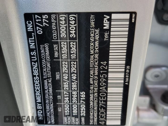 2018 Mercedes-Benz GLS 63 AMG with VIN 4JGDF7FE0JA995124, listed as a Copart auction lot 45733124 with Not Provided miles and . Bid and sale history available at DreamBid. Image 14.