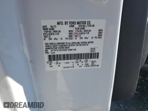 2013 Ford F-150 XL with VIN 1FTFX1EF9DFC86135, listed as a Copart auction lot 49378005 with 92,192 mi miles and Salvage title. Bid and sale history available at DreamBid. Image 12.