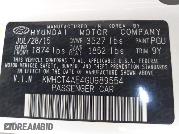 2016 Hyundai Accent SE z VIN KMHCT4AE4GU989554, wystawiony jako IAAI lot #42392926 z przebiegiem 114 759 mil mil oraz . Historia ofert i sprzedaży dostępna na DreamBid. Obrazek 9.