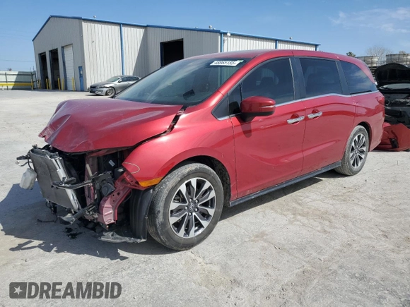 2023 Honda Odyssey EX-L with VIN 5FNRL6H62PB013130, listed as a Copart auction lot 48865155 with 45,152 mi miles and Salvage Title. Bid and sale history available at carsss.com. Image 1.