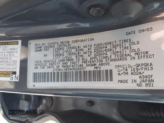 2004 Toyota 4Runner SR5 with VIN JTEBU14R540022637, listed as a IAAI auction lot 41655823 with 240,503 mi miles and . Bid and sale history available at DreamBid. Image 9.
