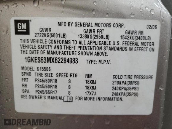 2006 GMC Envoy Denali with VIN 1GKES63MX62284983, listed as a Copart auction lot 73487134 with 134,882 mi miles and Clean Title. Bid and sale history available at carsss.com. Image 13.