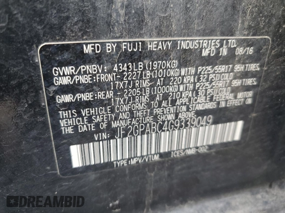 2016 Subaru Crosstrek Premium с VIN JF2GPABC4G9339049, выставлен на аукционе Copart как лот 46598695 с пробегом 92 745 миль миль и Списание • Salvage title. История ставок и продаж доступна на DreamBid. Изображение 12.