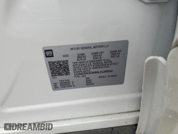 2022 Chevrolet Traverse Premier with VIN 1GNERKKW6NJ139552, listed as a Copart auction lot 61060075 with 41,818 mi miles and Salvage title. Bid and sale history available at DreamBid. Image 13.