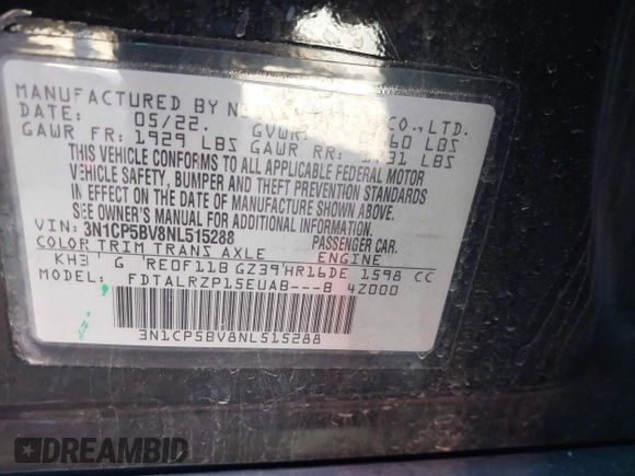 2022 Nissan Kicks S z VIN 3N1CP5BV8NL515288, wystawiony jako IAAI lot #41691806 z przebiegiem 66 626 mil mil oraz . Historia ofert i sprzedaży dostępna na DreamBid. Obrazek 9.