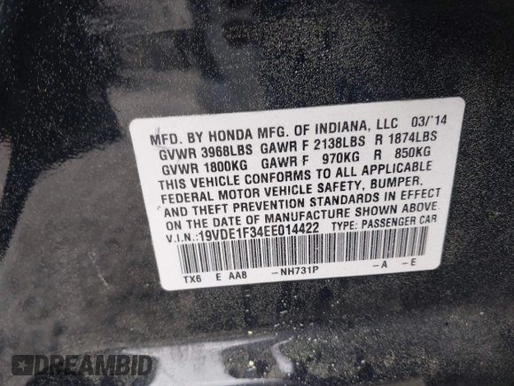 2014 Acura ILX z VIN 19VDE1F34EE014422, wystawiony jako IAAI lot #41933504 z przebiegiem 130 972 mil mil oraz . Historia ofert i sprzedaży dostępna na DreamBid. Obrazek 9.