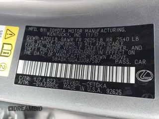 2018 Lexus ES with VIN 58ABK1GG4JU087587, listed as a IAAI auction lot 41869620 with 41,792 mi miles. Bid and sale history available at carsss.com. Image 9.