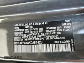 2019 Porsche Cayenne Turbo with VIN WP1AF2AY6KDA81423, listed as a Copart auction lot 77480454 with 35,749 mi miles and Salvage title. Bid and sale history available at DreamBid. Image 13.