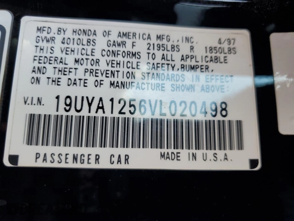 1997 Acura CL z VIN 19UYA1256VL020498, wystawiony jako Copart lot #77040994 z przebiegiem 202 124 mil mil oraz Czysty tytuł • Clean title. Historia ofert i sprzedaży dostępna na DreamBid. Obrazek 12.