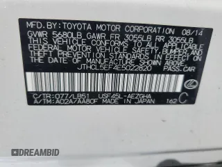 2014 Lexus LS 460 with VIN JTHCL5EF4E5022820, listed as a Copart auction lot 52346385 with 40,862 mi miles and Salvage Title. Bid and sale history available at DreamBid. Image 14.