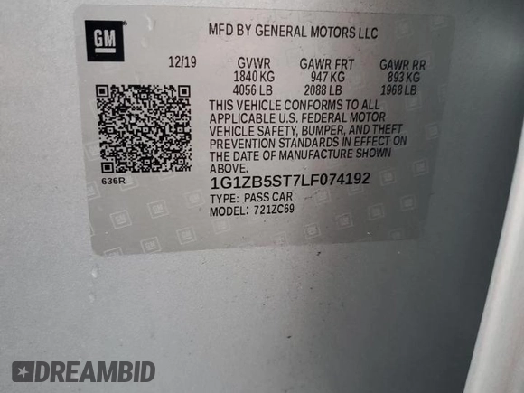 2020 Chevrolet Malibu LS with VIN 1G1ZB5ST7LF074192, listed as a Copart auction lot 56485005 with 46,041 mi miles and Salvage Title. Bid and sale history available at DreamBid. Image 12.