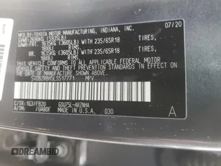 2020 Toyota Highlander LE with VIN 5TDBZRBH5LS517771, listed as a Copart auction lot 59154795 with 146,567 mi miles and Salvage title. Bid and sale history available at DreamBid. Image 12.