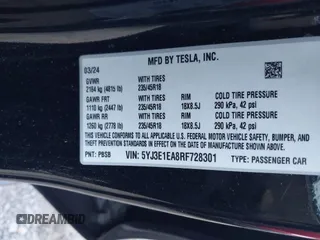 2024 Tesla Model 3 z VIN 5YJ3E1EA8RF728301, wystawiony jako IAAI lot #41865709 z przebiegiem 35 791 mil mil oraz . Historia ofert i sprzedaży dostępna na DreamBid. Obrazek 9.
