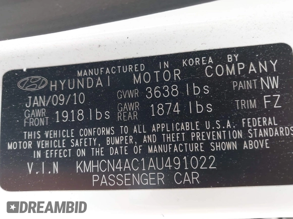 2010 Hyundai Accent GLS with VIN KMHCN4AC1AU491022, listed as a IAAI auction lot 41926186 with 117,398 mi miles. Bid and sale history available at carsss.com. Image 9.