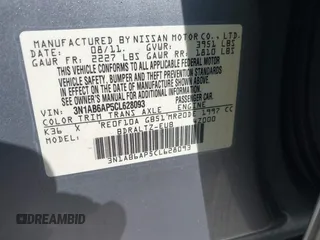 2012 Nissan Sentra SR with VIN 3N1AB6AP5CL628093, listed as a IAAI auction lot 41804109 with 139,290 mi miles and . Bid and sale history available at DreamBid. Image 9.