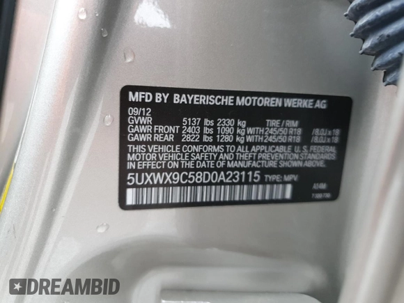2013 BMW X3 xDrive28i with VIN 5UXWX9C58D0A23115, listed as a Copart auction lot 51985675 with 149,227 mi miles and Clean Title. Bid and sale history available at carsss.com. Image 12.