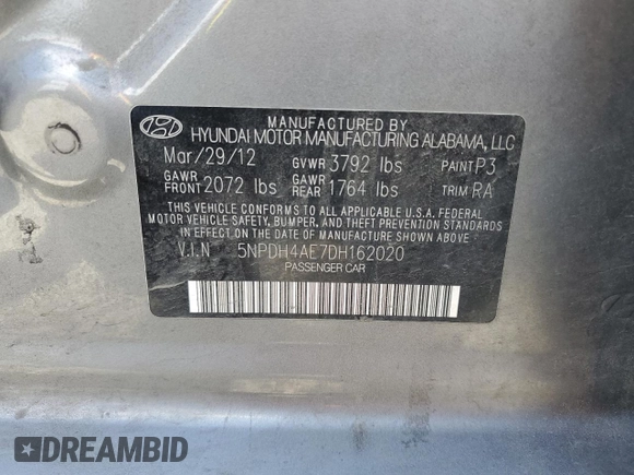 2013 Hyundai Elantra GLS z VIN 5NPDH4AE7DH162020, wystawiony jako Copart lot #54664595 z przebiegiem 165 999 mil mil oraz Szkoda całkowita • Salvage title. Historia ofert i sprzedaży dostępna na DreamBid. Obrazek 12.