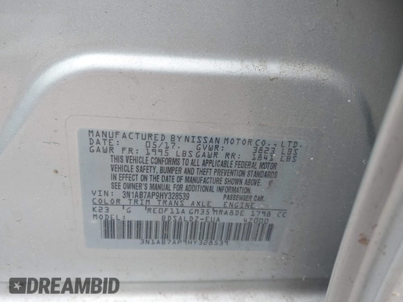 2017 Nissan Sentra S with VIN 3N1AB7AP9HY328539, listed as a IAAI auction lot 42240297 with 135,400 mi miles and . Bid and sale history available at DreamBid. Image 9.