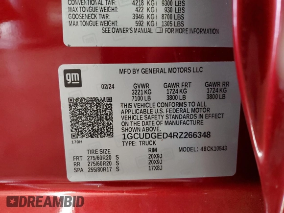 2024 Chevrolet Silverado 1500 LTZ with VIN 1GCUDGED4RZ266348, listed as a Copart auction lot 42705115 with 14,826 mi miles and Salvage Title. Bid and sale history available at DreamBid. Image 13.