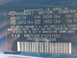 2015 Hyundai Veloster Turbo with VIN KMHTC6AE1FU241662, listed as a IAAI auction lot 42071618 with Not provided miles and . Bid and sale history available at DreamBid. Image 9.