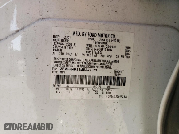 2021 Ford Edge Titanium with VIN 2FMPK4K91MBA27073, listed as a Copart auction lot 51776575 with 113,559 mi miles and Clean title. Bid and sale history available at DreamBid. Image 13.