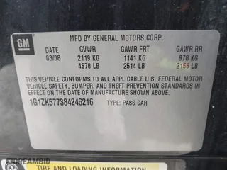 2008 Chevrolet Malibu LTZ with VIN 1G1ZK577384246216, listed as a IAAI auction lot 41899907 with 62,413 mi miles. Bid and sale history available at carsss.com. Image 9.