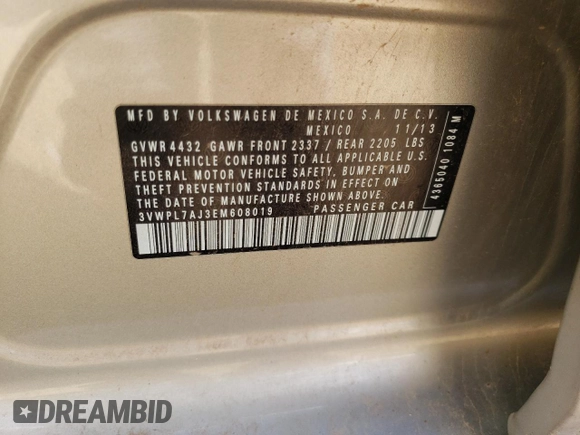 2014 Volkswagen Jetta TDI w/Sunroof z VIN 3VWPL7AJ3EM608019, wystawiony jako Copart lot #57907845 z przebiegiem 83 390 mil mil oraz Czysty tytuł • Clean title. Historia ofert i sprzedaży dostępna na DreamBid. Obrazek 12.
