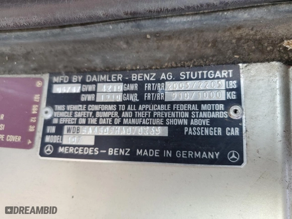 1987 Mercedes-Benz 560 Series 560SL with VIN WDBBA48D9HA070265, listed as a Copart auction lot 77411844 with 120,884 mi miles and Salvage Title. Bid and sale history available at carsss.com. Image 12.