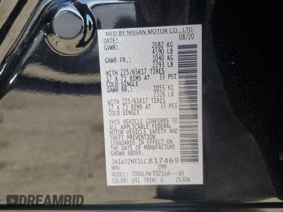 2020 Nissan Rogue S z VIN 5N1AT2MT1LC817469, wystawiony jako Copart lot #50407365 z przebiegiem 93 733 mil mil oraz Szkoda całkowita • Salvage title. Historia ofert i sprzedaży dostępna na DreamBid. Obrazek 16.