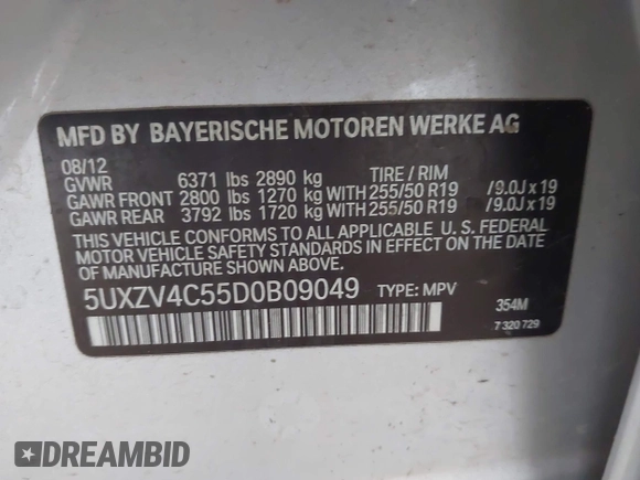 2013 BMW X5 xDrive35i z VIN 5UXZV4C55D0B09049, wystawiony jako IAAI lot #42193454 z przebiegiem 186 845 mil mil oraz . Historia ofert i sprzedaży dostępna na DreamBid. Obrazek 9.