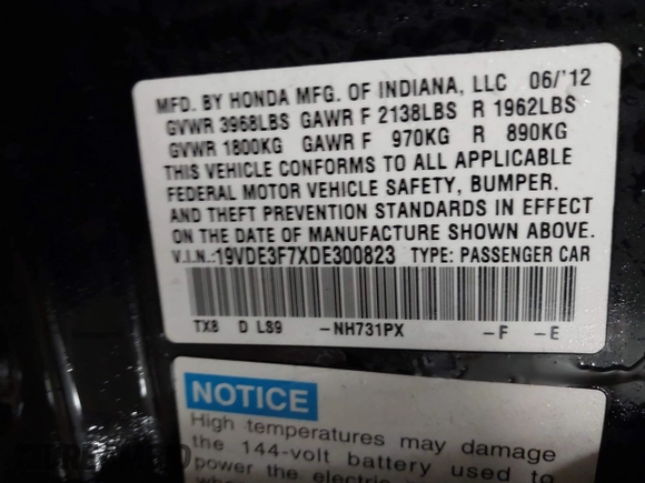 2013 Acura ILX Hybrid Technology with VIN 19VDE3F7XDE300823, listed as a IAAI auction lot 41619646 with 231,501 mi miles and . Bid and sale history available at DreamBid. Image 9.