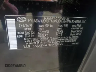 2022 Hyundai Santa Fe SE with VIN 5NMS14AJ4NH403149, listed as a Copart auction lot 58901275 with 24,064 mi miles and Salvage title. Bid and sale history available at DreamBid. Image 13.