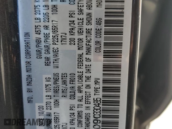 2021 Mazda CX-5 Touring with VIN JM3KFACM9M0330485, listed as a Copart auction lot 44622895 with Not Provided miles and Salvage Title. Bid and sale history available at DreamBid. Image 15.