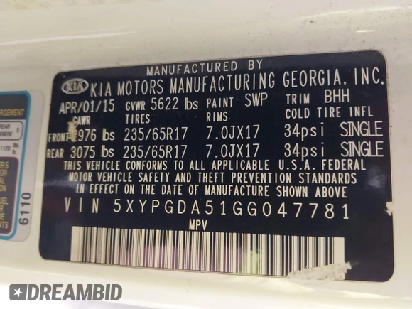 2016 Kia Sorento LX with VIN 5XYPGDA51GG047781, listed as a IAAI auction lot 42137935 with 103,386 mi miles. Bid and sale history available at carsss.com. Image 9.