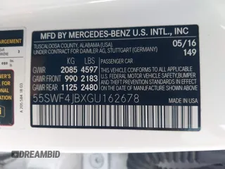 2016 Mercedes-Benz C 300 with VIN 55SWF4JBXGU162678, listed as a IAAI auction lot 41877653 with 132,830 mi miles and . Bid and sale history available at carsss.com. Image 9.