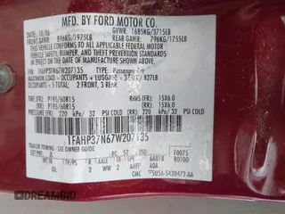 2007 Ford Focus S with VIN 1FAHP37N67W207135, listed as a IAAI auction lot 41902551 with 191,560 mi miles and . Bid and sale history available at carsss.com. Image 9.
