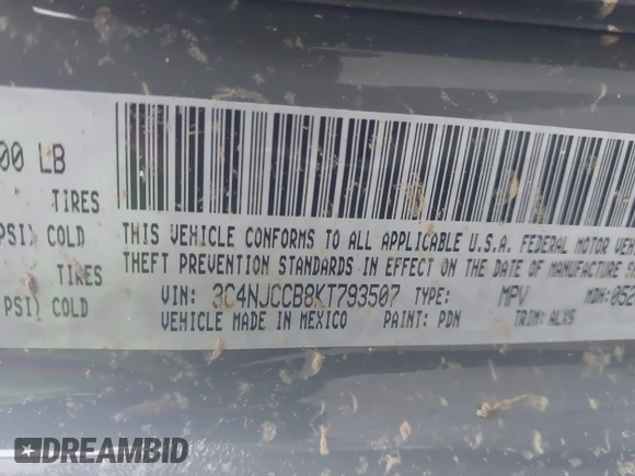 2019 Jeep Compass Limited with VIN 3C4NJCCB8KT793507, listed as a IAAI auction lot 41610732 with 114,794 mi miles. Bid and sale history available at carsss.com. Image 9.