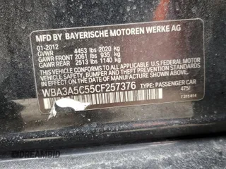 2012 BMW 3 Series 328i with VIN WBA3A5C55CF257376, listed as a Copart auction lot 46587005 with 157,965 mi miles and Salvage Title. Bid and sale history available at carsss.com. Image 12.